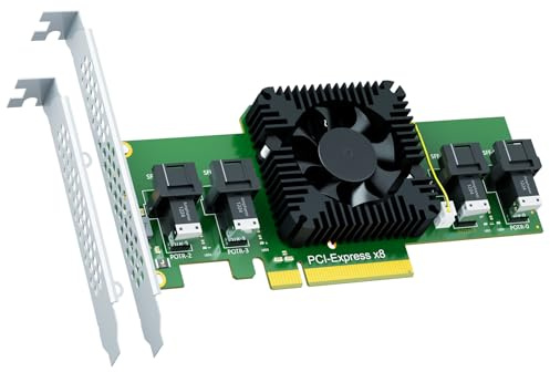GLOTRENDS SF44 Carte Adaptateur 4 Ports SFF-8643 (Mini-SAS HD) vers PCIE 3.0 X8 avec Fonction de Bifurcation PCIe, Support Standard et à Profil Bas