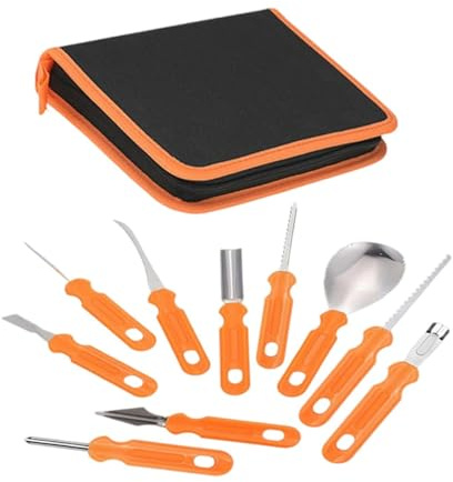 Kit d'Outils de Sculpture de Citrouille Halloween 10 Pièces avec Boîte de Rangement, Couteaux à Découper pour Adultes et Enfants