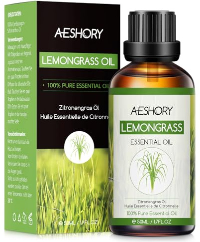 AESHORY Citrongräs Eterisk Olja 50ML, Naturliga Citrongräsolja Aromaterapioljor, Premium Aroma Diffusorolja Aromaterapi Doftolja för Diffusor, Hudvård, Hårvård, Avslappning, Massage, Bad