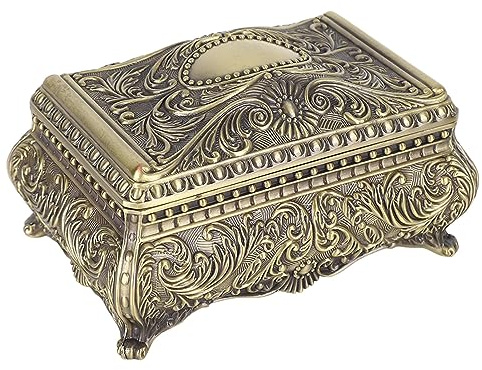 Stylebest Vintage Smyckeskrin, Rektangulär Förvaringslåda i Legering med Snidade Antika Blommönster, för Kvinnor Flickor Present Födelsedag Bröllop Jul (Brons)