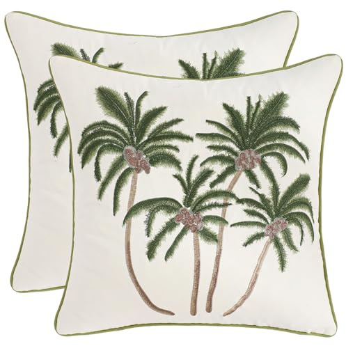 Tosleo Juego de 2 fundas de cojín de verano de 45 x 45 cm, diseño de palmeras tropicales verdes, bohemias, decorativas, para sofá, dormitorio, granja, salón
