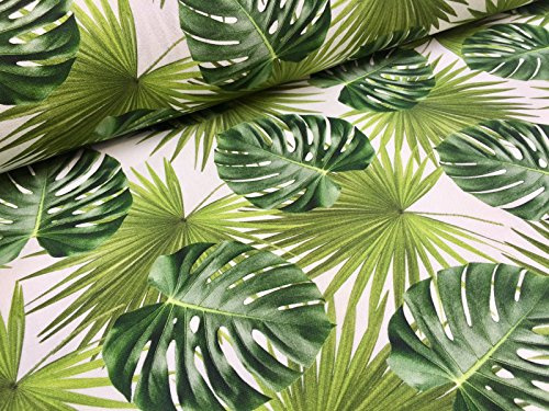 HomeBuy Grün Palm Blätter Baumwolle Stoff für Vorhang Polster ? Grün Tropical Leaf ? 140 cm (Meterware)