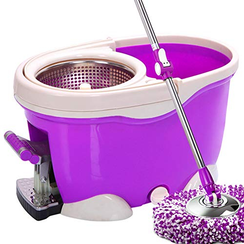 Axdwfd fregona Giratorio Presión de la Mano pie Huella Cuatro Unidades Cubo de la fregona, 2 Cabezas de trapeador Pedal de plastico (Color : Purple)