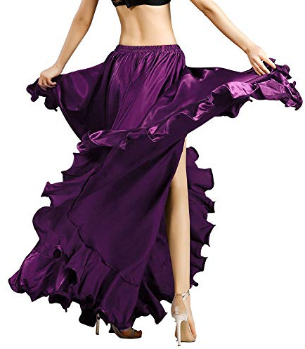 ROYAL SMEELA Bauchtanz Rock für Frauen Bauchtanzkostüm Damen Rüschen Big Swing Röcke Maskerade Elastischer Bund Hoher Schlitz Maxirock Bauchtanz Kleid Sexy Bauchtänzerin Outfits lang bauchtanzrock