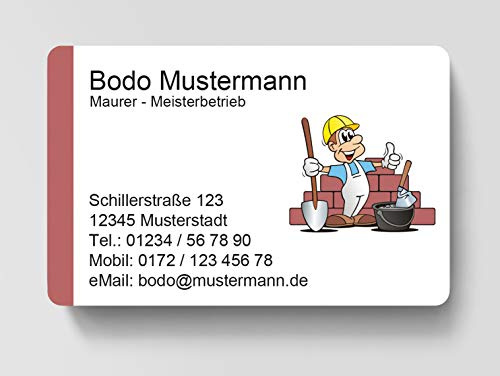 100 Visitenkarten, laminiert, 85 x 55 mm, inkl. Kartenspender - Maurer Bau