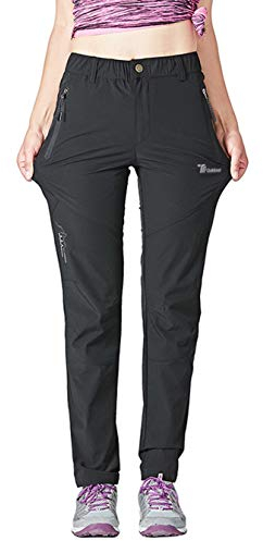 YSENTO Womens Outdoor Walking Hiking Trousers Lightweight Quick Dry Water Resistant Trekking Pants With Zipper Pockets(Black,XL)
