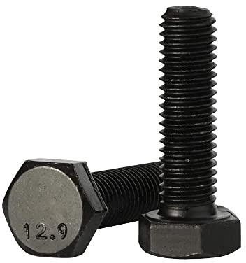 M10 x 20 mm Sechskantschraube, Vollgewinde, Stahllegierung, Güte 12,9, schwarzes Oxid-Finish, Menge: 10 Stück
