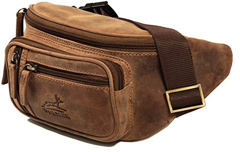 Fa.Volmer ® Gürteltasche in Echt-Leder für Damen und Herren | braun | Verstellbarer Gurt bis 130 cm | Modell: Barcelona