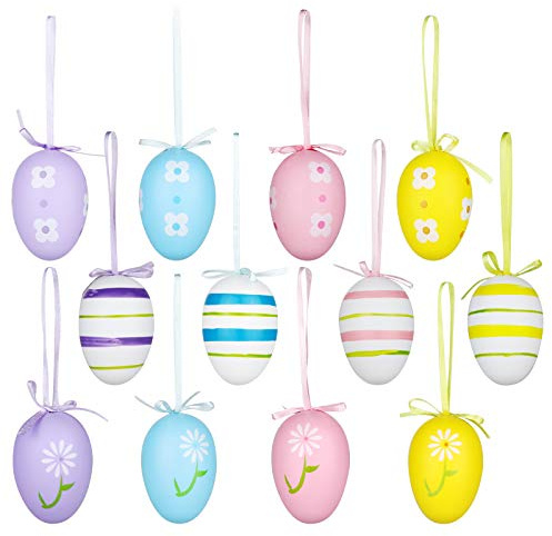 Yunfan 12Pcs Easter Decorations Eggs Hanging Ornaments Colorful for Easter Tree Basket Decor Party Favors Supplies Home