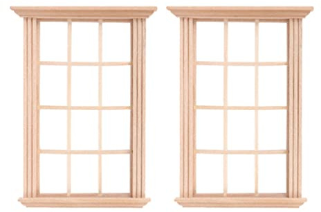 DOITOOL 2 Pack 1:12 Dolls House Window Frames, Unfinished Wood