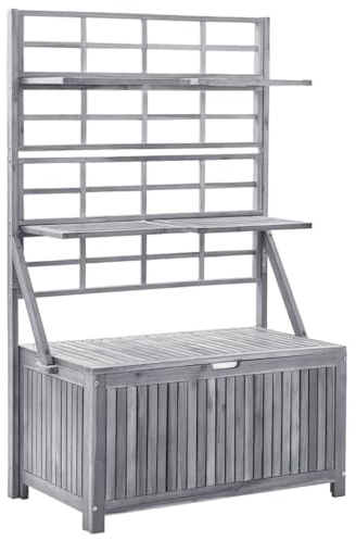 vidaXL Akazienholz Massiv Aufbewahrungsbox mit Spalier Kissenbox Auflagenbox Blumenregal Gartenbox Gartentruhe Pflanzenregal Grau 99x55x160cm