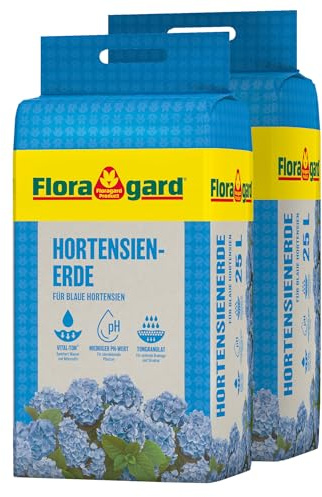 Floragard Hortensienerde blau 2x25 L - zum Pflanzen und Umtopfen - für Beet- und Kübelbepflanzung - für Blaue Hortensien