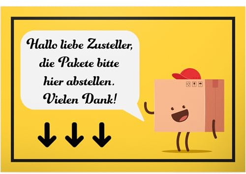 DankeDir! Pakete bitte hier abstellen - Schild 30 x 20 cm - Hinweis Paketboten Postboten Zusteller Lieferfahrer - Hinweisschild Paketsendungen ablegen - Abstellerlaubnis Sendungen Lieferungen