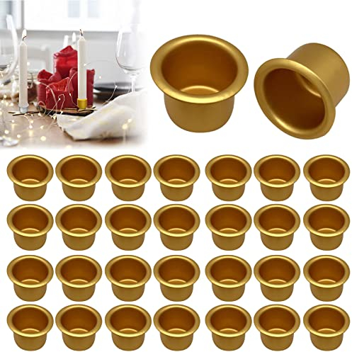 30 Stück Mini Kerzenhalter aus Metall, Christbaum Kerzenhalter, Kerzeneinsatz Tafelkerzen, Metalldeko-Kerzenleuchter für Pyramidenkerzen, Baumkerzen, Kerzenständer und Teelichter (Gold)