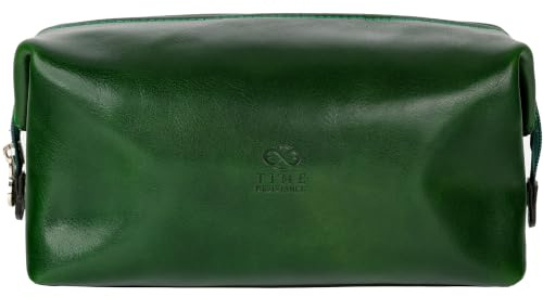 Time Resistance Kulturbeutel Leder Herren - Kosmetikbeutel - Gladstone-Öffnung - Waschtasche für Männer - 100% Echtleder - Hochwertige Kosmetiktasche Mann