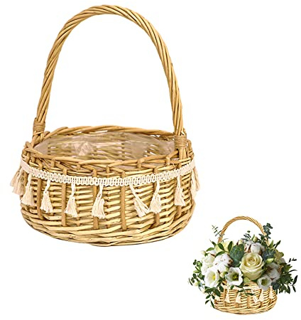 Vasemele Blumenkorb Hochzeit Körbe Hochzeit Korb Pflanzenkörbe Deko Wicker Rattan Basket Rattan Korb Geflochten Vintage-Stil Blumenkorb für Hochzeit Tischdeko Landhausstil