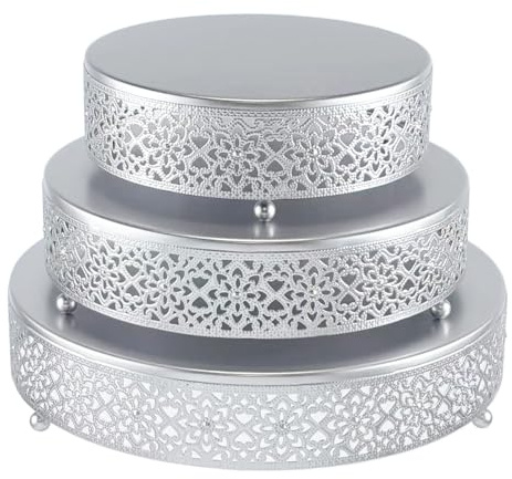 FEICTPOX Tårtställ set med 3 muffinsställ i metall för att visa efterrättstallrik för bröllopsfest födelsedag (3 st, matt silver)