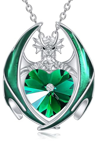 YAFEINI Drachen Halskette Geschenke für Damen Mädchen Sterling Silber Kristall Drachen Anhänger Halskette Schmuck Weihnachten Geburtstag Geschenke (05-Mai)