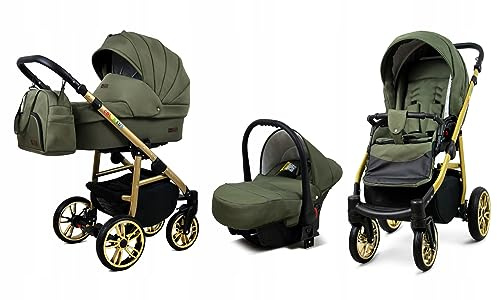 BabyLux® Kinderwagen Set 3 in 1 - Color Lux - incl. Babywanne, Buggy Sportsitz, Auto-Babyschale - Autositz - Kinderwagenset - Kombikinderwagen mit Wickeltasche, Regenschutz usw.