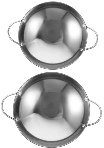 NAMOARLY Wok de Cuisson Rond en Acier Inoxydable Argenté 2 Pièces