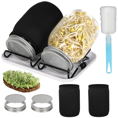 Cinnani Sprossenglas Keimglas Set (2er Pack | 1000 ml) Keimglas für Sprossen mit Deckel, Sieb & Abtropfschale - Sprossen Keimgerät zur Kresse Anzucht