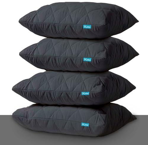 Lot de 4 housses de coussin noires hypoallergéniques avec fermeture éclair, taies d'oreiller matelassées, lavables en machine, anti-poussière et anti-acariens – 50 x 75 cm