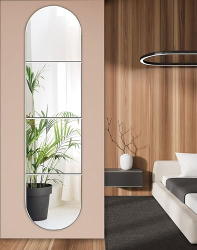 Sqinor Acrylic Mirror Tiles Self Adhesive Mirror 30x120cm, Stick On Full Length Mirrors Sticky Long Wall Mirrors for Wardrobe Doors Bedroom Living Room Hallway Smooth Walls