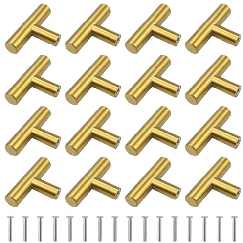 hocadon 16 x Tiradores Cocina Dorados Pomos y Tiradores para Muebles 12x50mm Tiradores de Armario de Acero Inoxidable para Cocina, Cajones, Puertas, Muebles, Baños