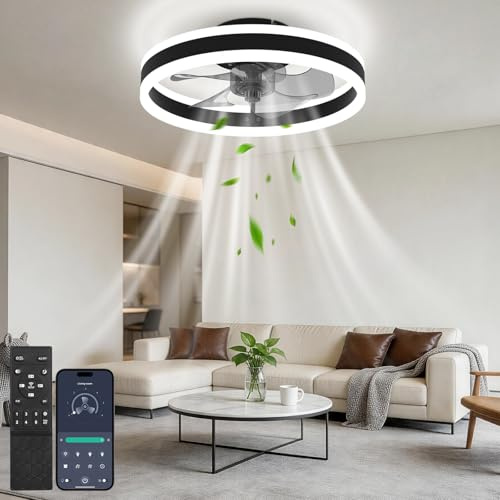 Nalezuns LED Deckenventilator mit Beleuchtung, 50cm Ventilator Deckenleuchte, 3 Farbtemperatur und 6 Geschwindigkeiten Deckenventilator mit Lampe, Lampe für Wohnzimmer Schlafzimmer Esszimmer Küche