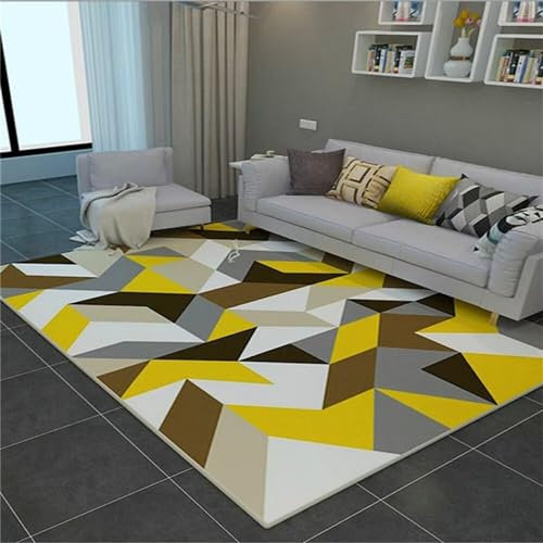 RUGMRZ Teppichboden Auslegware Teppichs Schlafzimme Grau-gelber Teppich geometrisches Design dekorative Schlafzimmer Zubehör kann angepasst Werden verschleißfest Webteppich 80X200CM