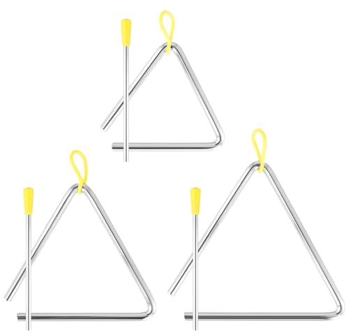 SYUTBOU 3-teiliges Triangel Musikinstrument, Triangel Percussion 4 Zoll, 5 Zoll, 6 Zoll, Dreieck Instrument mit Schlägel, Silber
