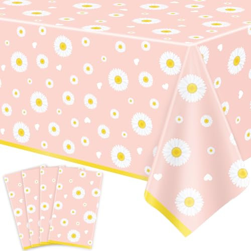 TJYJOY 4 Pack Daisy Tablecloth Flower Table Cloth Groovy Party Tablecloth Daisy Themed Table Covers Flower Birthday Table Cloth for Summer Beach Pool Party Supply 51 x 86 Inch