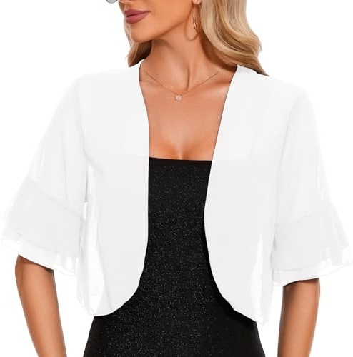 Atxnn Bolero Mujer de Gasa Chaqueta Verano Toreras de Media Manga con Volantes Cardigan Corto Ligero para Fiesta Vestidos