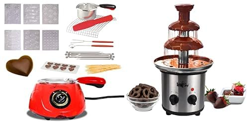 Total Chef Chocolate Melting Pot Fondue Set 250g Electric Chocolate Melter Candy Maker + 3 Tier Electric Chocolate Fountain Machine 680g Adjustable Settings Warm Function Perfect for Chocolate Melting