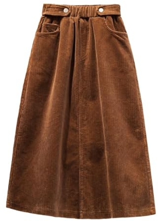 WxuuLTGJR Jupes Longues pour Femmes élastique Taille Haute Une Ligne Jupes Longues Velours côtelé Jupe Midi Automne et Hiver Ample décontracté Jupe Longue