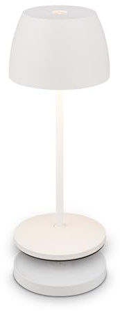 BRILONER - Mini LED Tischleuchte kabellos IP44 mit Ladestation, stufenlos dimmbar, Akku & Lichtquelle tauschbar, Nachttischlampe, LED Lampe, Akku Tischleuchte, Restaurant, 8x20,5 cm (DxH), Weiß