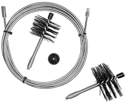 ULTRABrush A | Kit para la limpieza del conducto de humos de estufa de pellets: 1 extensión inoxidable plastificado de 6 metros, 2 cepillos de nailon de alto rendimiento (80 y 100 mm), y 1 pomo para