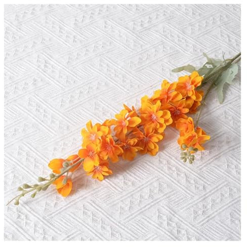 WENH 5 Stück künstliche Blumen, 2 Gabeln, Beflockung, Delphinium, Seidenblumen, Hyazinthe, Hochzeitsdekoration, Straße führt zu Hause, Party, Dekoration, Veilchen(Orange)