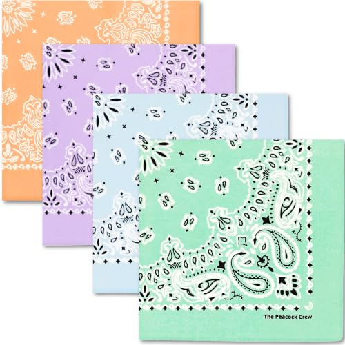 The Peacock Crew Pack of 4 Pastel Colors Bandanas in Premium Soft Cotton Paisley Print - The Pastel Set
