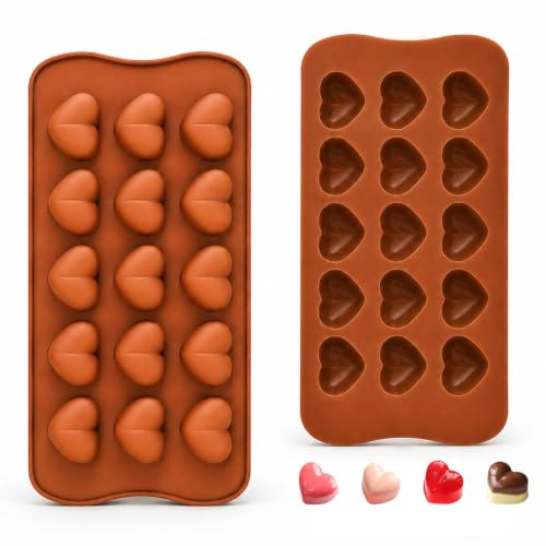 ENBRWAS Mini Heart Silicone Moulds, 2 Trays, 30 Cavities for Chocolate.Two Flexible Heart Moulds with 15 Cavities Each for Chocolate, Gummy Sweets, Jelly, ice Cubes and Cake Decorations