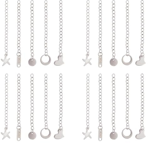 DICOSMETIC 50 Pezzi 5 Stili Prolunga Collana in Acciaio Inox Catena di Estensione Catena di Coda Catena Curb con Fascino Cuore Rotondo Stella di Mare