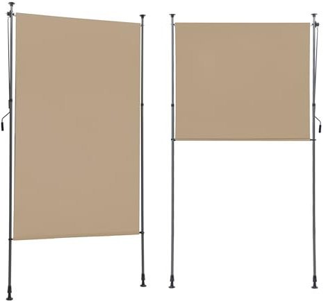 BelleMax Senkrechtmarkise Balkon außen ohne Bohren, 120x310cm Vertikalmarkise Balkonrollo Außenrollo Mit Kurbel, Markise für Terrasse, Sichtschutz Sonnenschutz Windschutz und Wasserfest Khaki