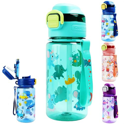 MHwan Trinkflasche Kinder, 600ml, Robust, Bruchsichere, Auslaufsicher, Doppeltes Trinkschnabel-Design für Strohhalm und Direktes Trinken, BPA-Frei, Schöne Tragbare Kinder Wasserflasche