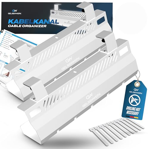 GELSENWERK Organizador de cables para escritorio sin taladrar – Escritorio de gestión de cables para una gestión de cables limpia – Bandeja metálica – Blanco – 2 modos de montaje