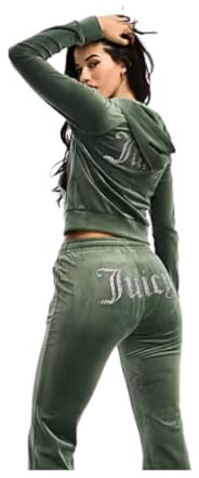 Femme Luxe Velour Tracksuit with Studded Print, Zipped Jacket and Legging (UK, Numeric, 10, Regular, Regular, Khaki)