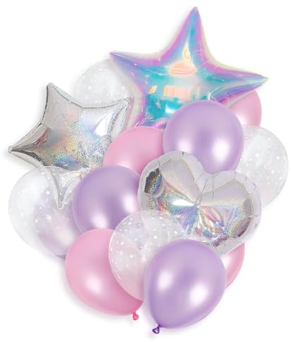 Ballon de Baudruche Etoile, 18 Pièces Ballon Aluminium Cœur Etoile et Ballons en Latex, pour Fête Anniversaire Enfants, Baby Shower Party Dekoration (A)