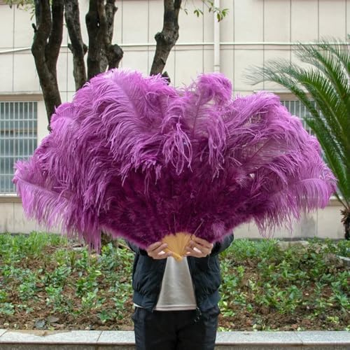Large Black Ostrich Feather Fans 13 Bone Handheld for Party Stage Performance Props Craft Plumes Japanese Decoration Home Fan-44 Sickle purple-100cm 1PCS Left Hand
