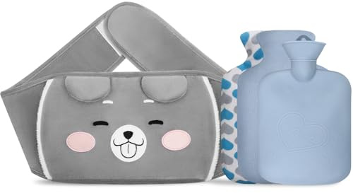 Votoko 3 en 1 Bouillotte Ceinture, Bouillottes Regles Douloureuses, 1L Bouillotte Ventre avec Housse Peluche et Taille Douce, Bouteille eau Chaude pour Chauffe Main épaule Dos, Enfant Adulte(Smiley)