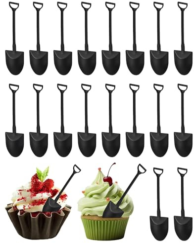 Srzllxfc 60 Pcs Black Mini Plastic Shovel Spoons, Small Dessert Sampling Spoons for Ice Cream, Cake, Snacks, Party Favors, Tasting Events Use