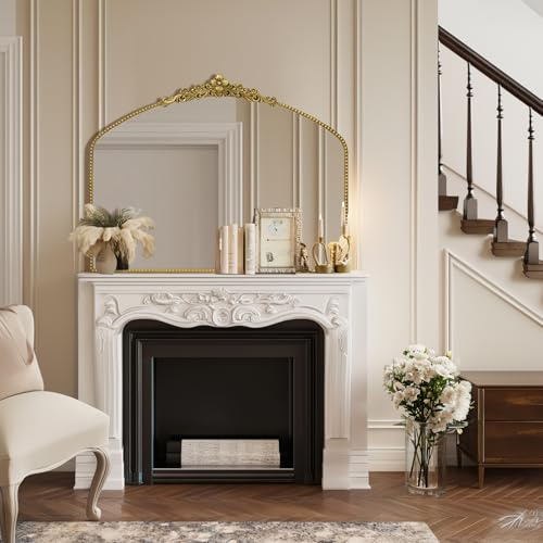 G-LEAF Antik Wandspiegel Gold Bogenform Barock - 101x76 cm Großer Vintage Spiegel mit Ornament-Krone, Eleganter Metallrahmen Dekospiegel für Badezimmer, Wohnzimmer & Flur